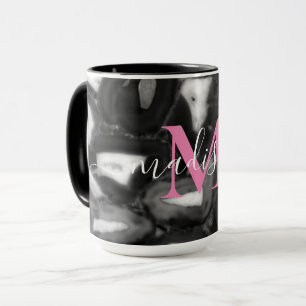 Abstrakt Black White agates geode monogram-skript Mugg