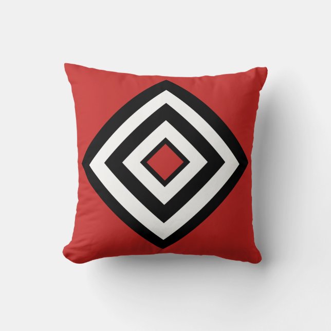 Abstrakt Black & White Diamonds on Crimson Red Kudde (Framsida)