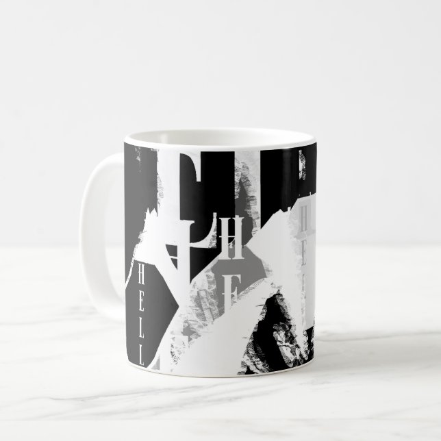 Abstrakt Black White Grått Kaffemugg (Framsida vänster)