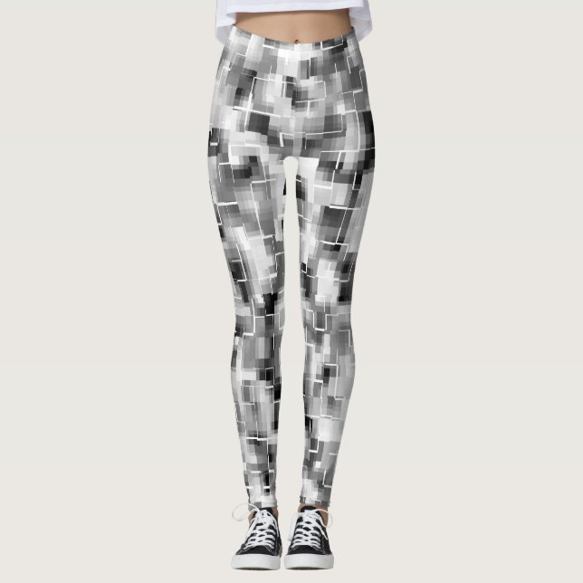 Abstrakt Black White Grått Leggings (Framsida)