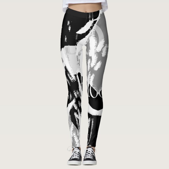 Abstrakt Black White Grått Leggings (Framsida)