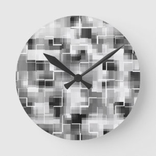 Abstrakt Black White Grått Rund Klocka