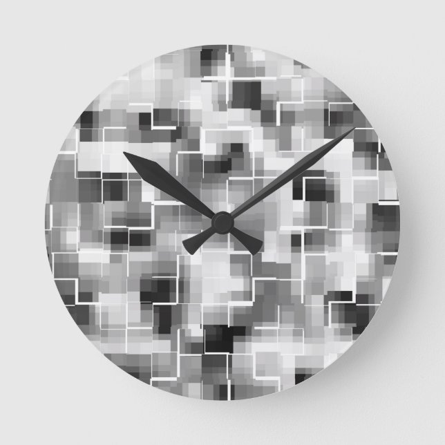 Abstrakt Black White Grått Rund Klocka (Framsida)