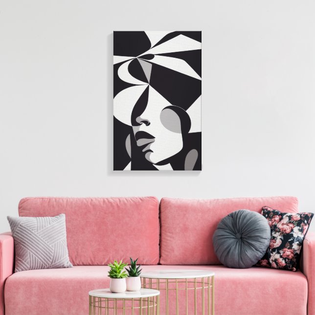 Abstrakt Black & White Painting Women Classy Canvastryck (Insitu (Vardagsrum))