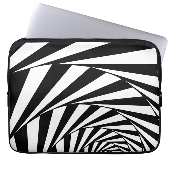 Abstrakt Black & White Swirl Spiral Art Laptop Fodral (Framsidan)