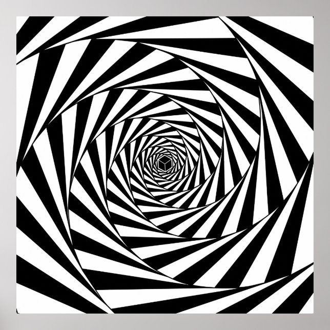 Abstrakt Black & White Swirl Spiral Stairway Art Poster (Framsidan)