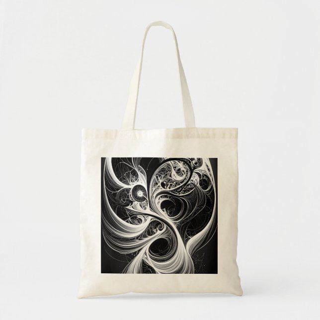 Abstrakt Black White Swirl Tote Bag Tygkasse (Framsidan)