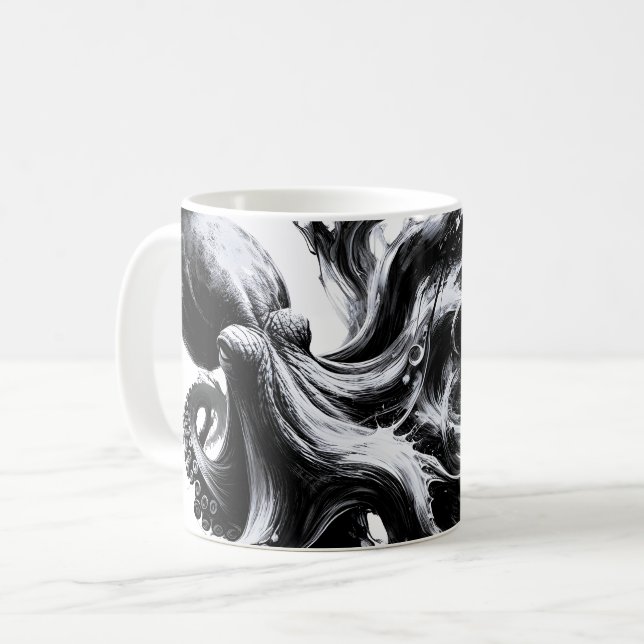 Abstrakt bläckfluid åttaarmad bläckfisk kaffemugg (Framsida vänster)