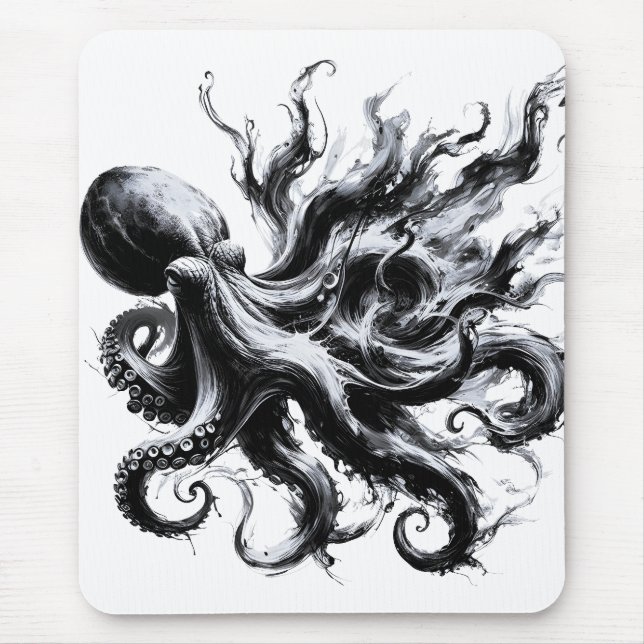 Abstrakt bläckfluid åttaarmad bläckfisk Kraken Musmatta (Framsidan)