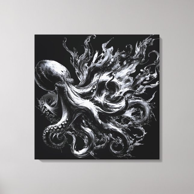 Abstrakt bläckfluid åttaarmad kraken canvastryck (Framsida)