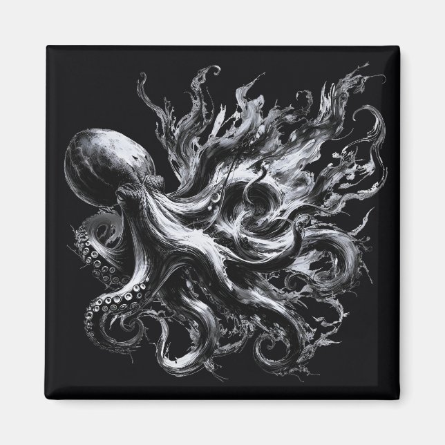 Abstrakt bläckvätska Bläckfisk Kraken Magnet (Framsidan)