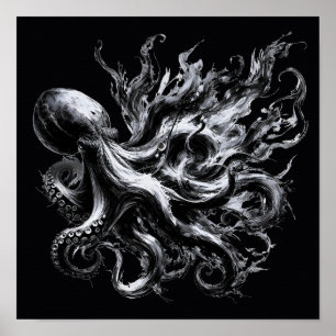Abstrakt bläckvätska bläckfisk Kraken Poster