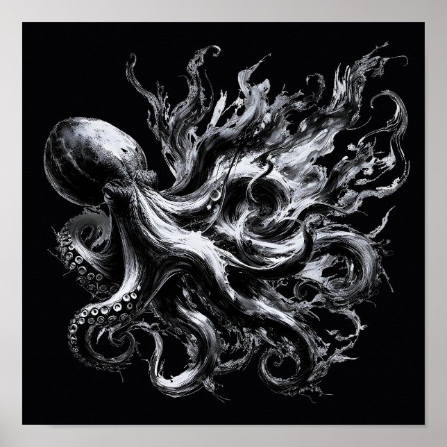 Abstrakt bläckvätska bläckfisk Kraken Poster (Framsidan)
