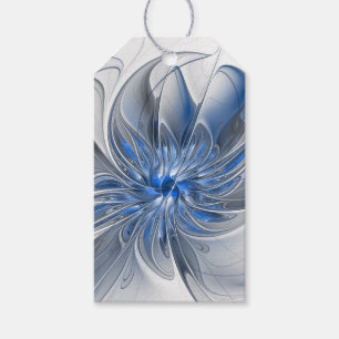 Abstrakt blågrå akvarell fraktal konst blomma presentetikett