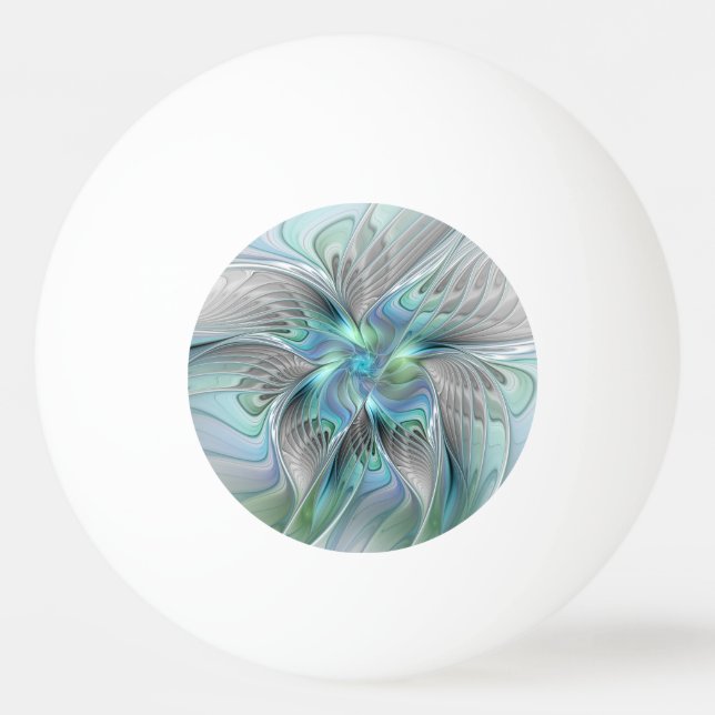 Abstrakt blågrön fjäril fantasy fraktal konst pingisboll (Framsidan)
