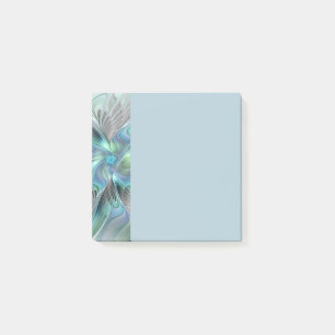 Abstrakt blågrön fjäril fantasy fraktal konst post-it block