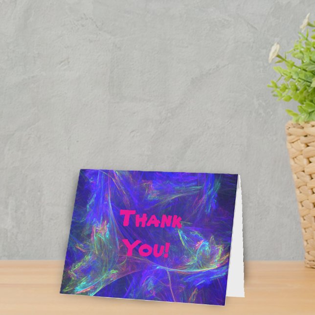 Abstrakt Blandning av Ljusa färger Rosa blå Grönt Tack Kort (Vibrant abstract design pretty swirled colours in pink, green, and dark blue on Thank You card.)