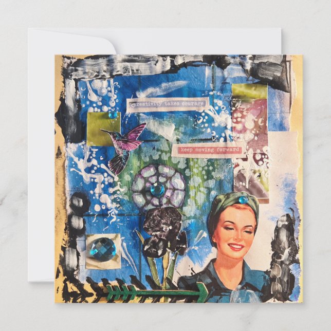 Abstrakt blandteknisk kollage anteckningskort (Framsida)