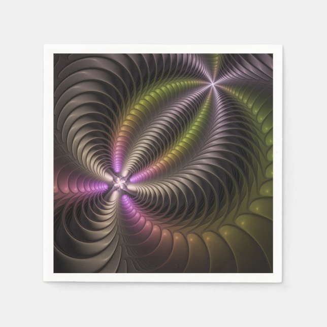Abstrakt Blank Glänsande Färgglad 3D Fraktal Konst Pappersservett (Framsidan)