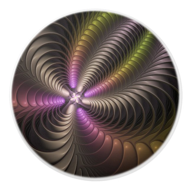 Abstrakt Blank  Trippig Färgrik 3D Fraktal Konst Knopp (Framsidan)