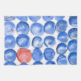 Abstrakt Blåpunkter för vattenfärg Kökshandduk