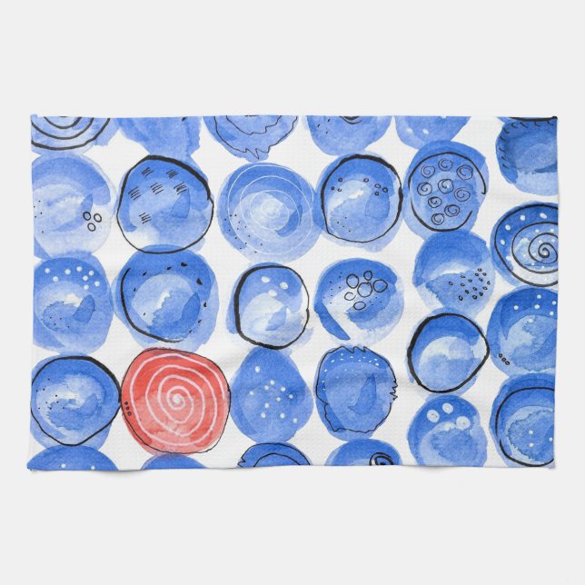 Abstrakt Blåpunkter för vattenfärg Kökshandduk (Horisontell)