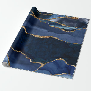 Abstrakt Blått agate-vattenfärg Presentpapper