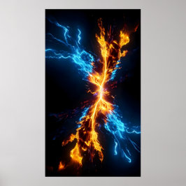 Abstrakt Blått Guld Eld Energi Sammandrabbning Poster