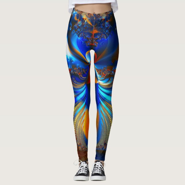 Abstrakt Blått och Orange Fractal Leggings (Framsida)