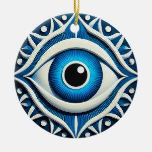 Abstrakt Blått Onda Ögatsymbol Julgransprydnad Keramik
