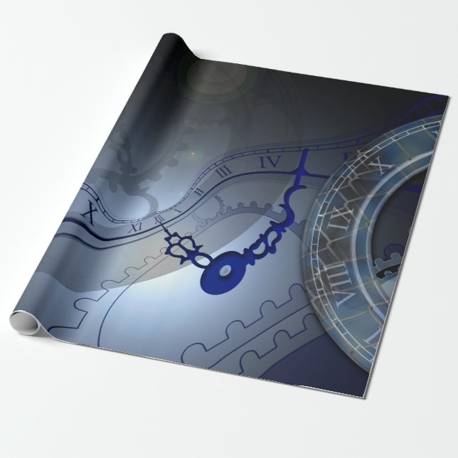 Abstrakt blått tar tid på design presentpapper (Utrullad)