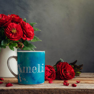 Abstrakt blått vattenfärgskaffe mönster mugg