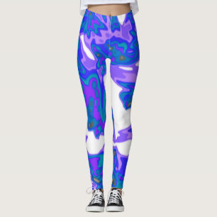Abstrakt blått, vit, purpurfärgad damasker leggings
