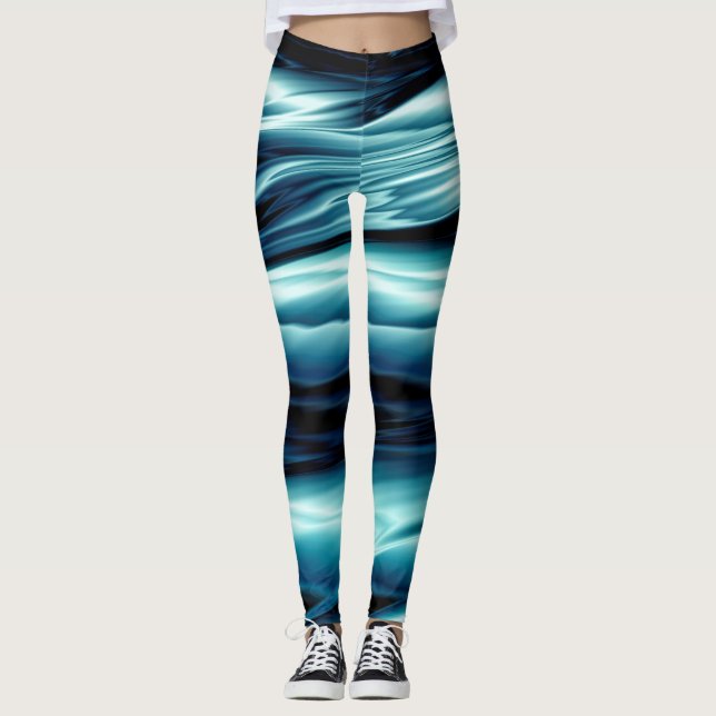 Abstrakt blåttvatten vinkar leggings (Framsida)
