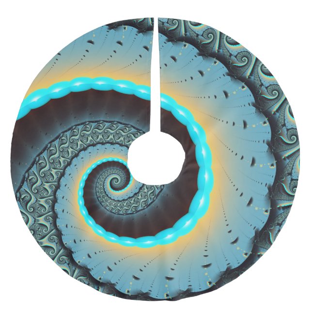 Abstrakt Blåturkos Orange Fractal Art Spiral Julgransmatta Borstad Polyester (Framsidan)