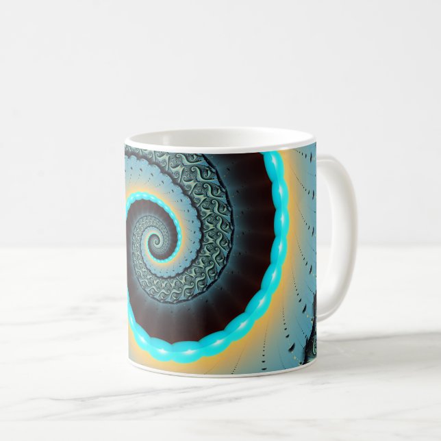 Abstrakt Blåturkos Orange Fractal Art Spiral Kaffemugg (Framsida höger)
