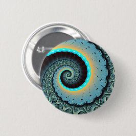 Abstrakt Blåturkos Orange Fractal Art Spiral Knapp