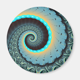 Abstrakt Blåturkos Orange Fractal Art Spiral Magnet