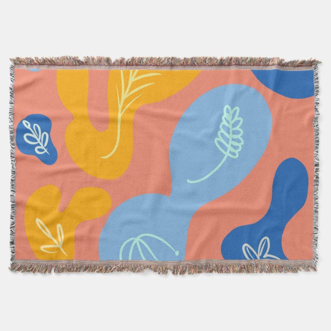Abstrakt Blobs Blue Gult Throw Blanket Blanket Filt (Framsidan)