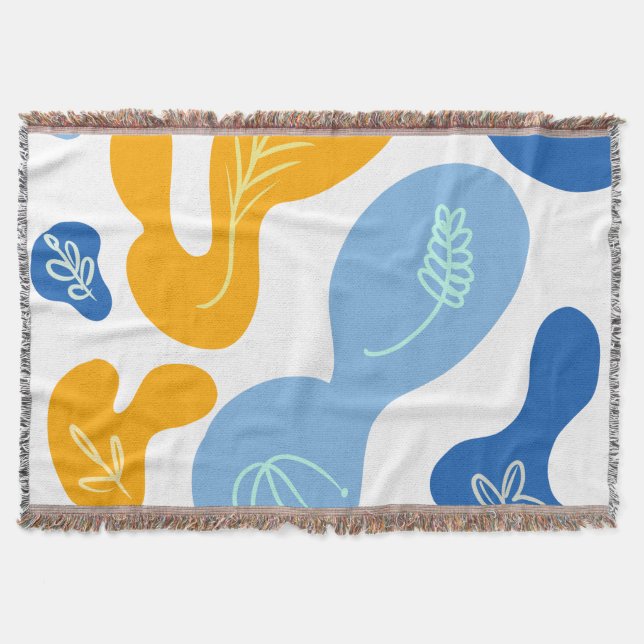 Abstrakt Blobs Blue Gult Throw Blanket Blanket Filt (Framsidan)
