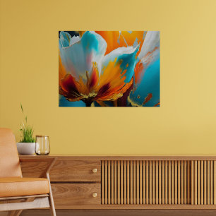 Abstrakt blom i orange och teal poster
