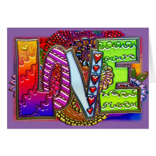 Abstrakt blom- konst för kärlek hälsningskort (Framsidan Horizontal)