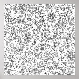 Abstrakt blom- paisley färgläggningaffisch poster