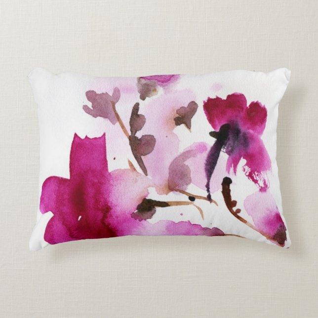 Abstrakt blom- vattenfärgmålningar 4 prydnadskudde (Framsidan)