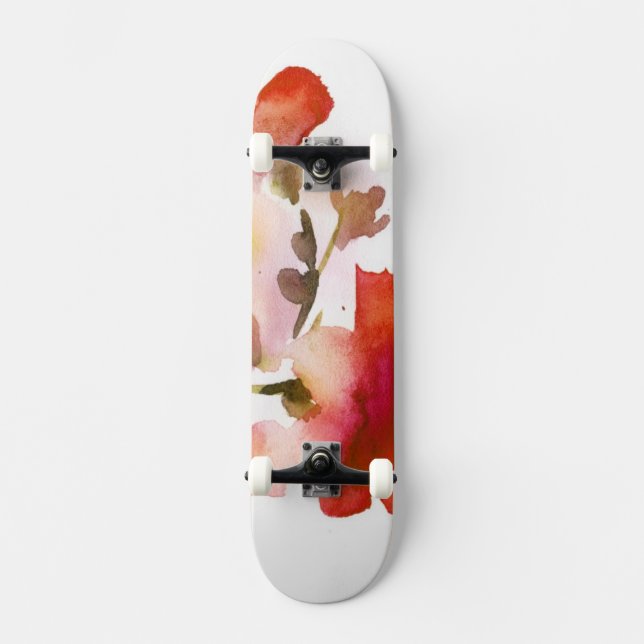 Abstrakt blom- vattenfärgmålningar mini skateboard bräda 18,5 cm (Framsida)