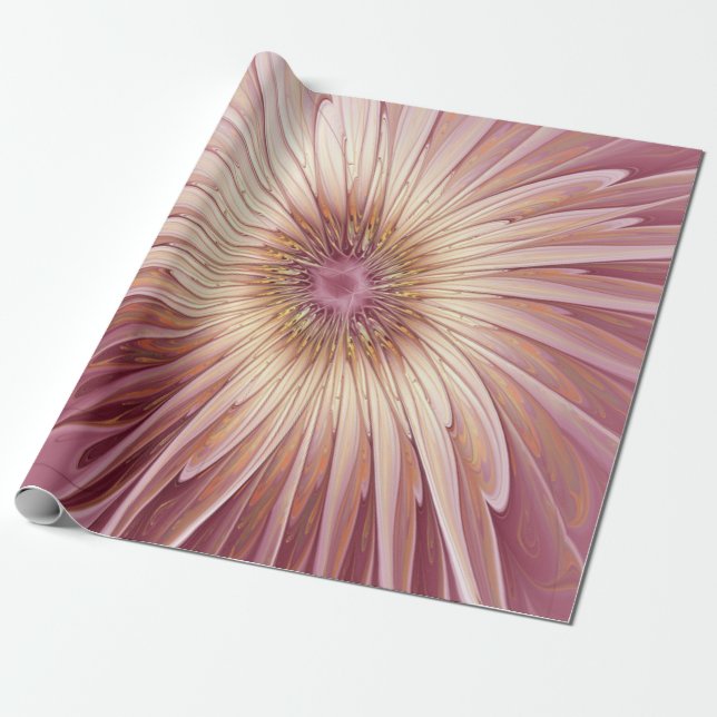 Abstrakt blomfraktal konst & nyanser av burgunderr presentpapper (Utrullad)