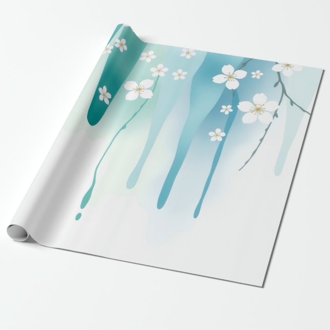 Abstrakt blomgift för vårregn presentpapper (Utrullad)