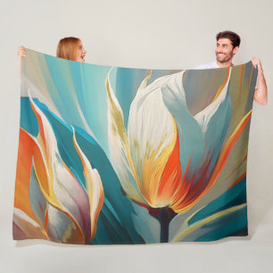 Abstrakt blomglöd i turkos och orange fleecefilt