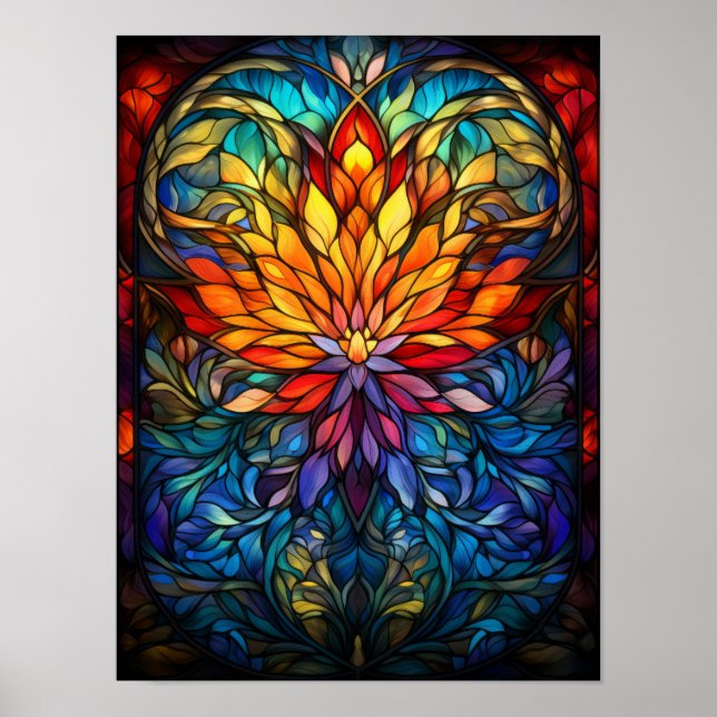 Abstrakt blomhjärtfärgglasmandala-konst poster (Framsidan)