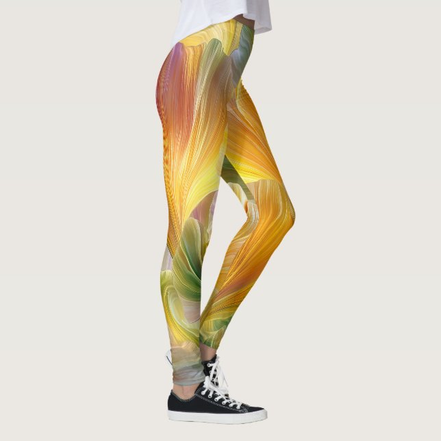 Abstrakt blomkonst med gula kronblad leggings (Höger)